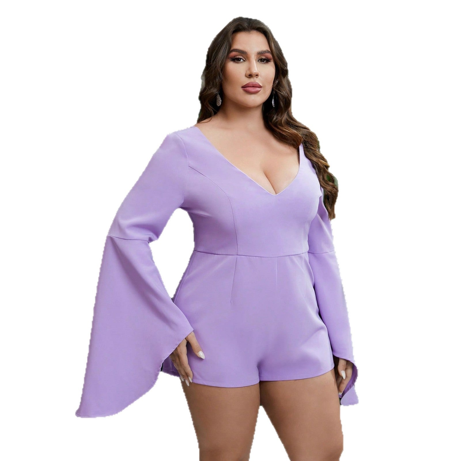Damen Eleganter Playsuit mit weitem Arm und tiefem V-Ausschnitt R&B