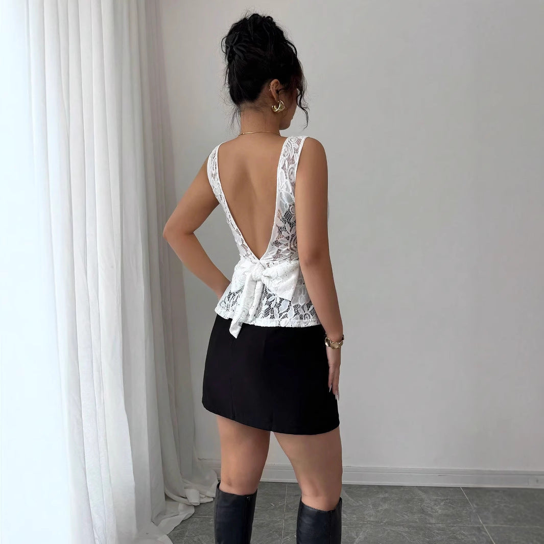 Damen Spitzenpeplum-Oberteil R&B