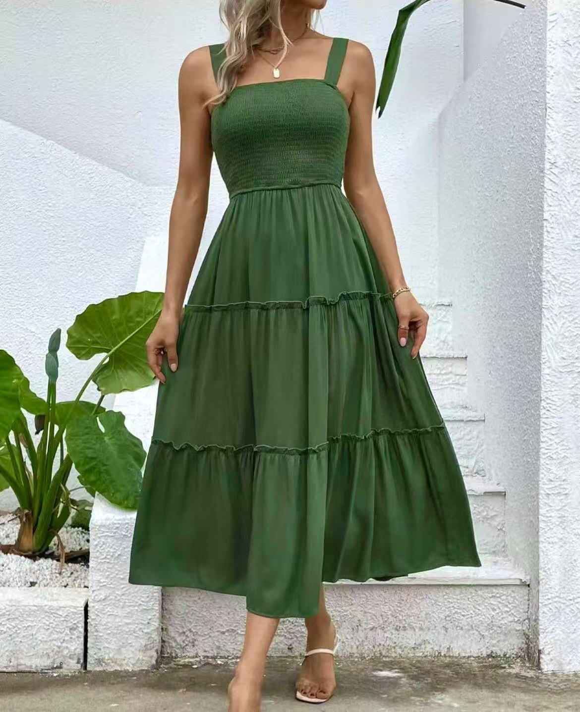 Damen Maxikleid mit elastischem Bustier und fließendem Rock R&B