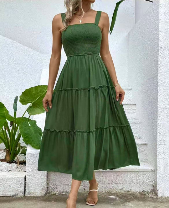 Damen Maxikleid mit elastischem Bustier und fließendem Rock R&B