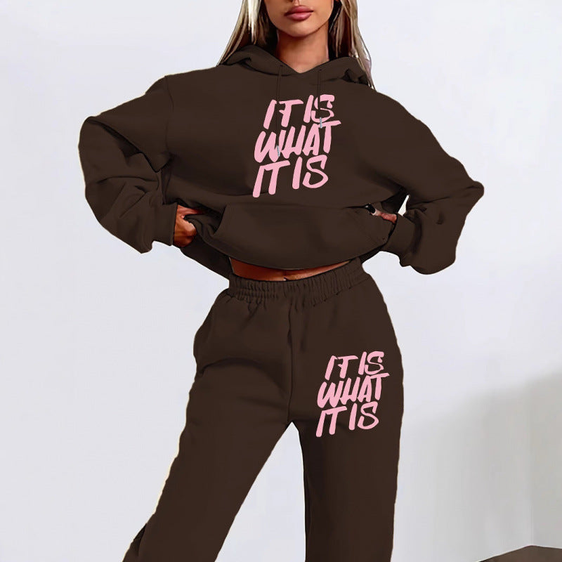 Damen Freizeit-Hoodie und Jogginghose Set mit inspirierendem Schriftzug