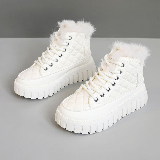 Damen High-Top Sneakers mit luxuriösem Kunstfellkragen und rutschfester Sohle R&B