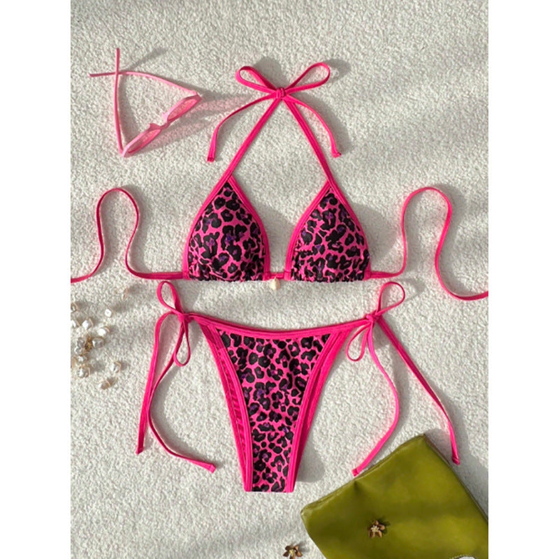 Damen Triangel-Bikini mit animalischem Muster und seitlichen Krawatten R&B