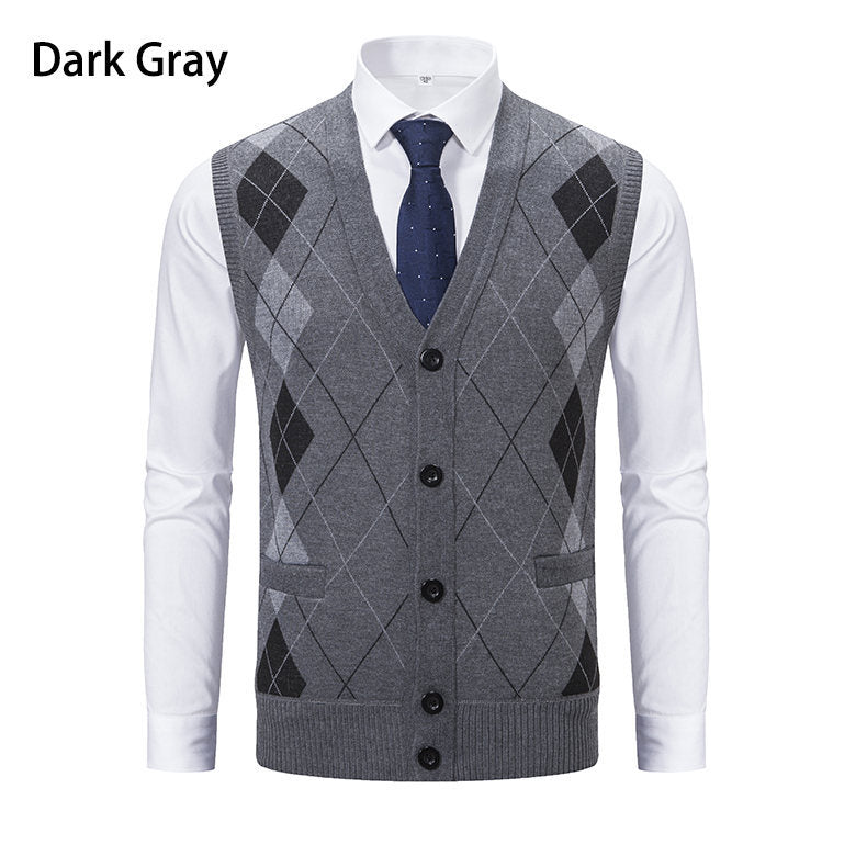 Herren elegante Strickweste mit modernem Rautenmuster und praktischen Taschen