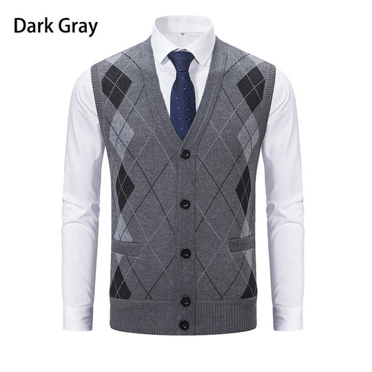 Herren elegante Strickweste mit modernem Rautenmuster und praktischen Taschen R&B