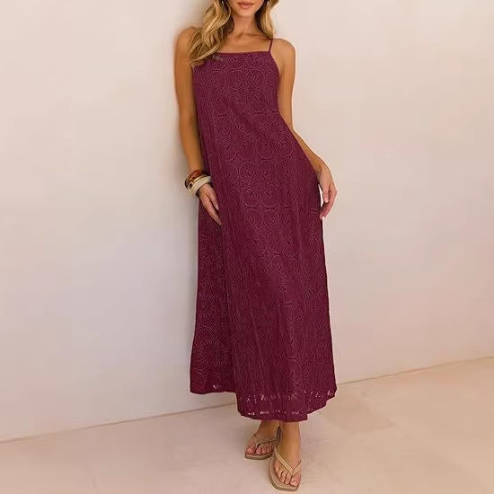 Damen Maxikleid mit filigranem Lochmuster R&B