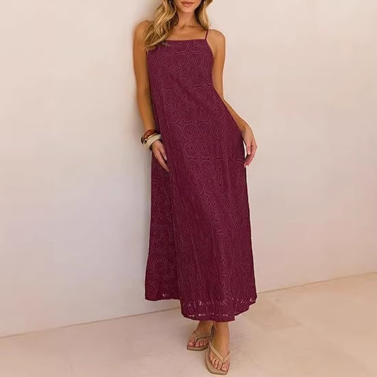 Damen Maxikleid mit filigranem Lochmuster R&B