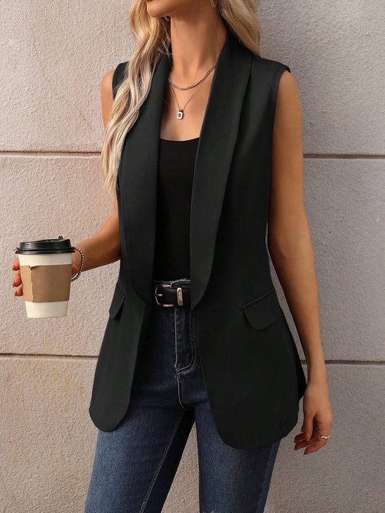 Damen ärmellose Blazerjacke mit schickem Revers R&B