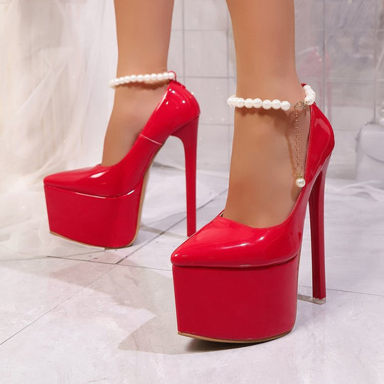 Damen Plateau Stiletto-Pumps mit feinem Perlenschmuck R&B
