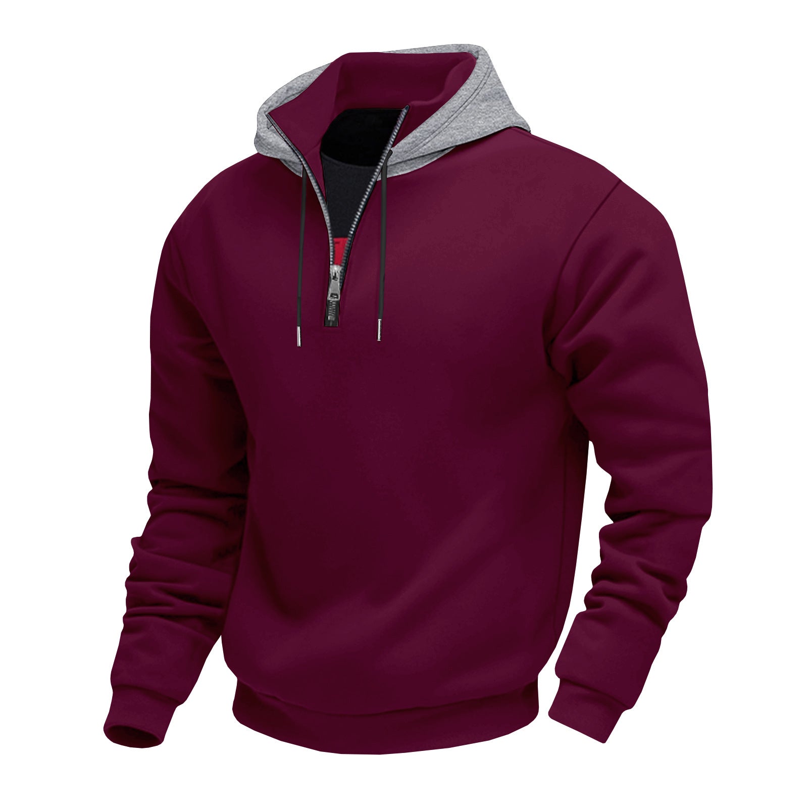 Herren Kapuzenpullover mit halbem Reißverschluss und kontrastierendem Innenfutter R&B