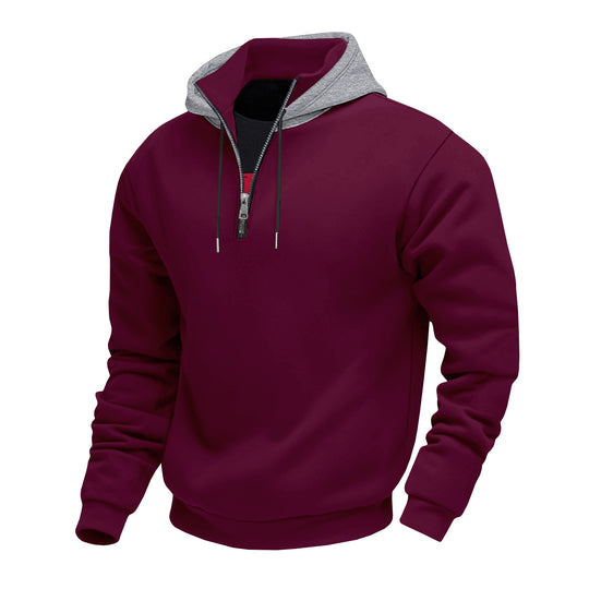 Herren Kapuzenpullover mit halbem Reißverschluss und kontrastierendem Innenfutter R&B