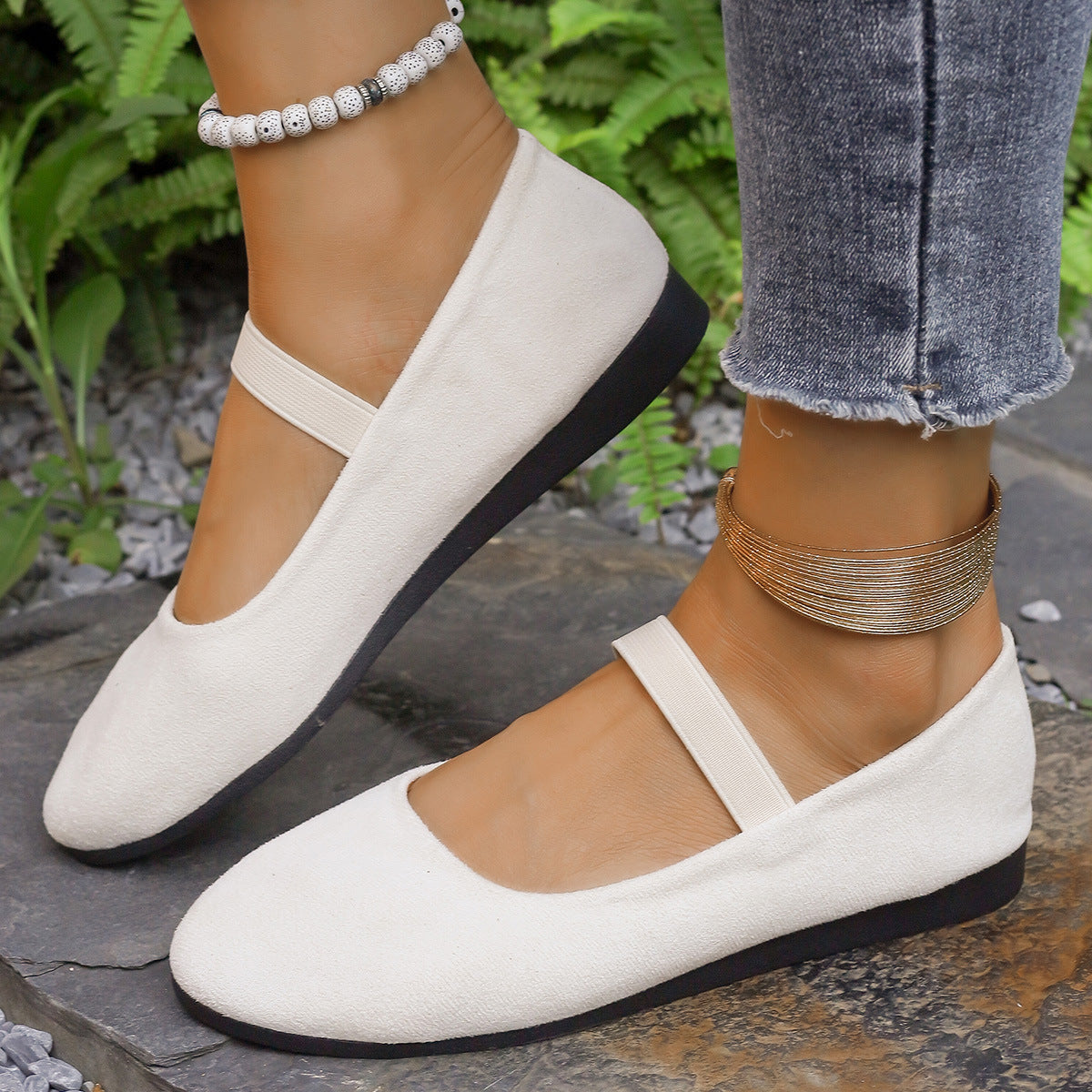 Damen Ballerinas mit verstellbarem Riemen und komfortablem Fußbett R&B