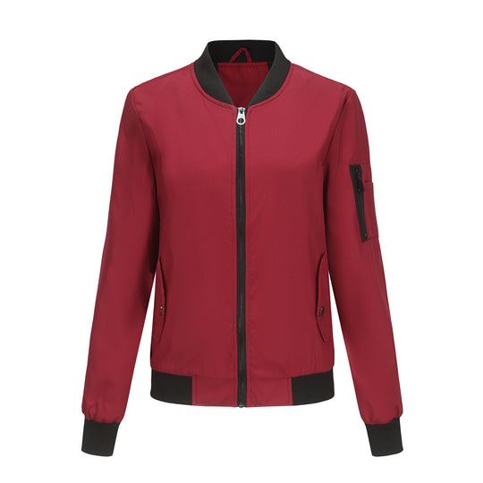 Damen modische Bomberjacke mit praktischen Reißverschlusstaschen und sportlichem Kragen R&B