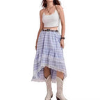 Damen Boho Maxi-Rock mit asymmetrischem Saum und Spitzenverzierungen R&B