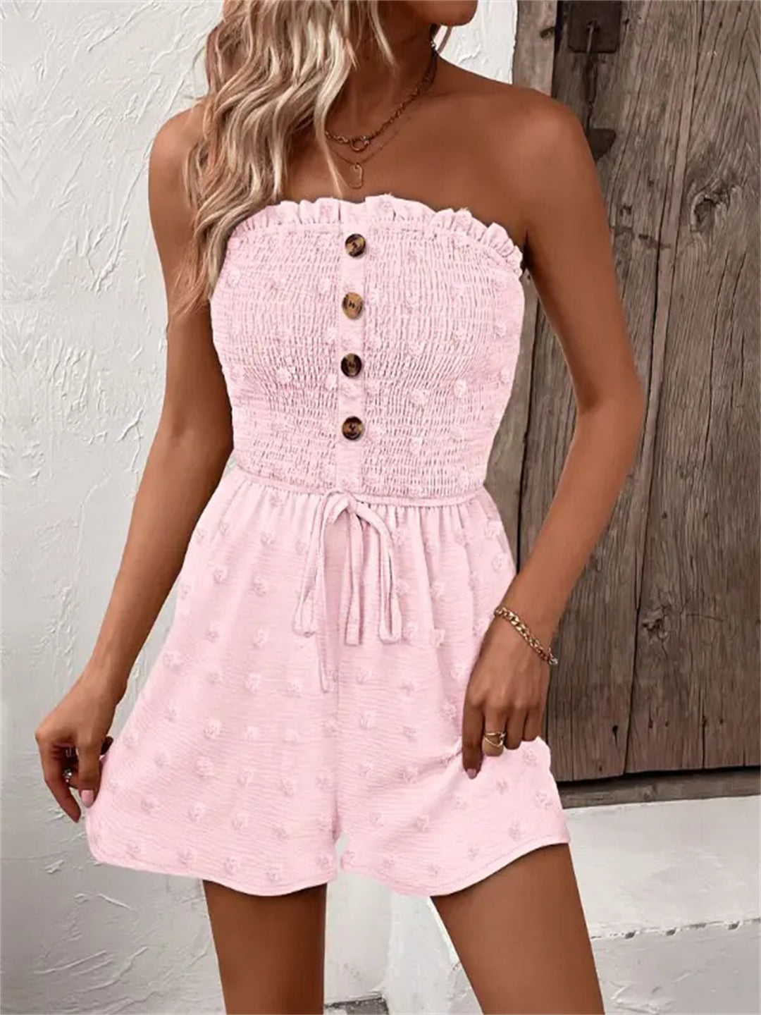 Damen Bandeau Jumpsuit mit Knopfdetails und Taillenzug R&B