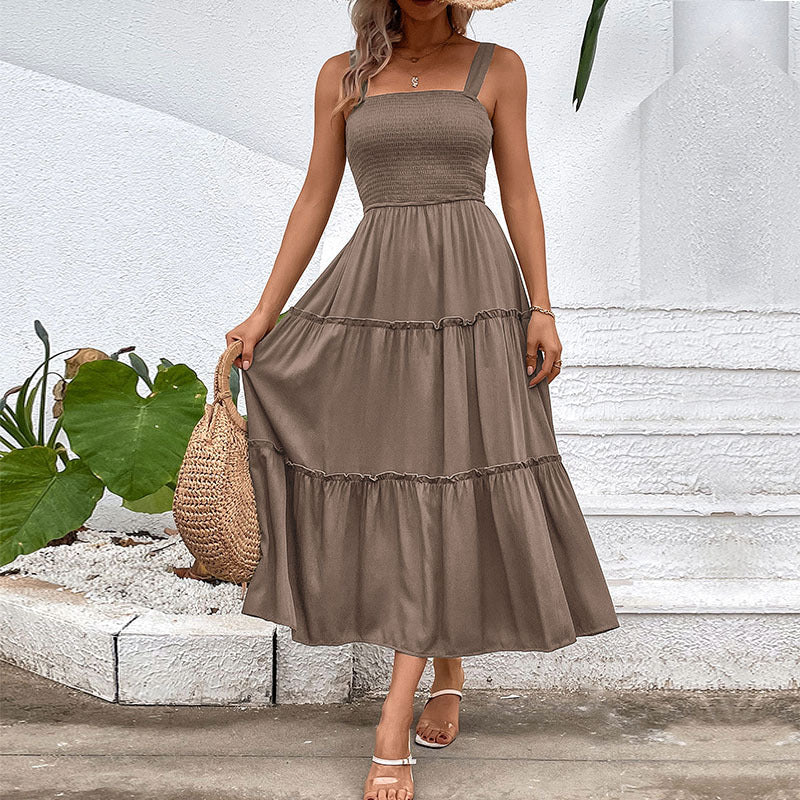 Damen Midikleid mit elastischem Oberteil und fließendem Rock R&B