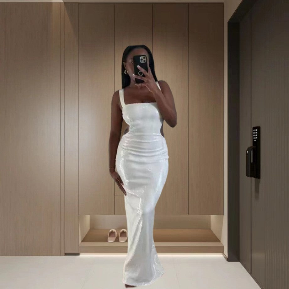 Damen Glitzerndes Maxikleid mit schmalem Schnitt und schimmernden Pailletten R&B
