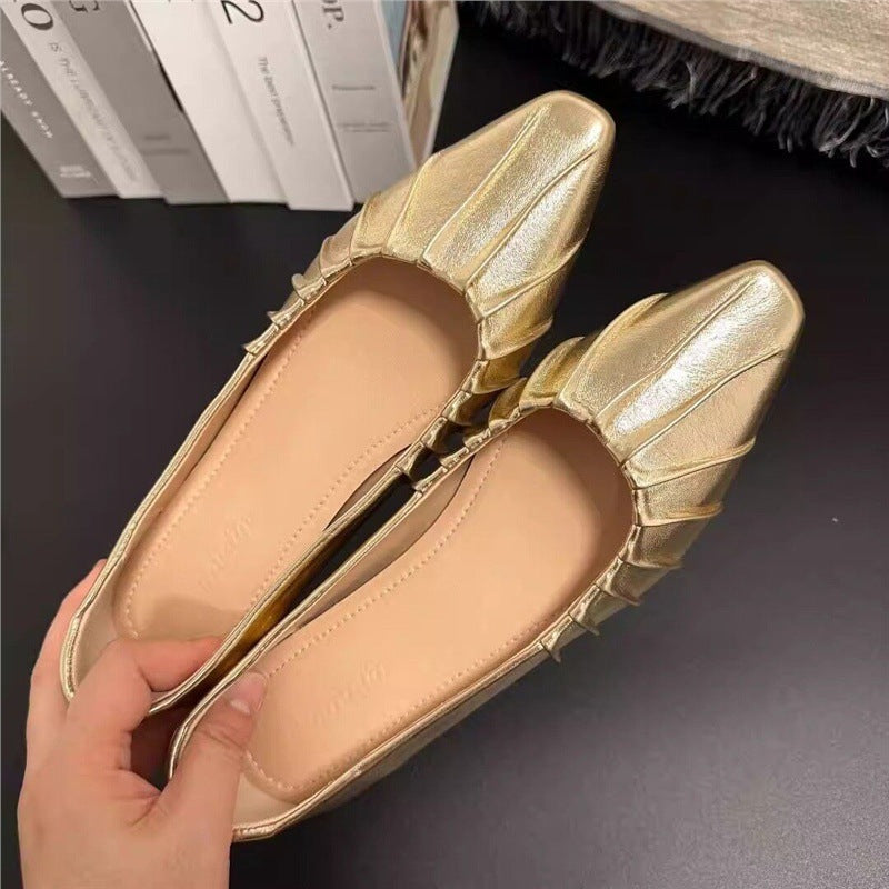 Damen glänzende spitze Ballerinas mit Raffung R&B