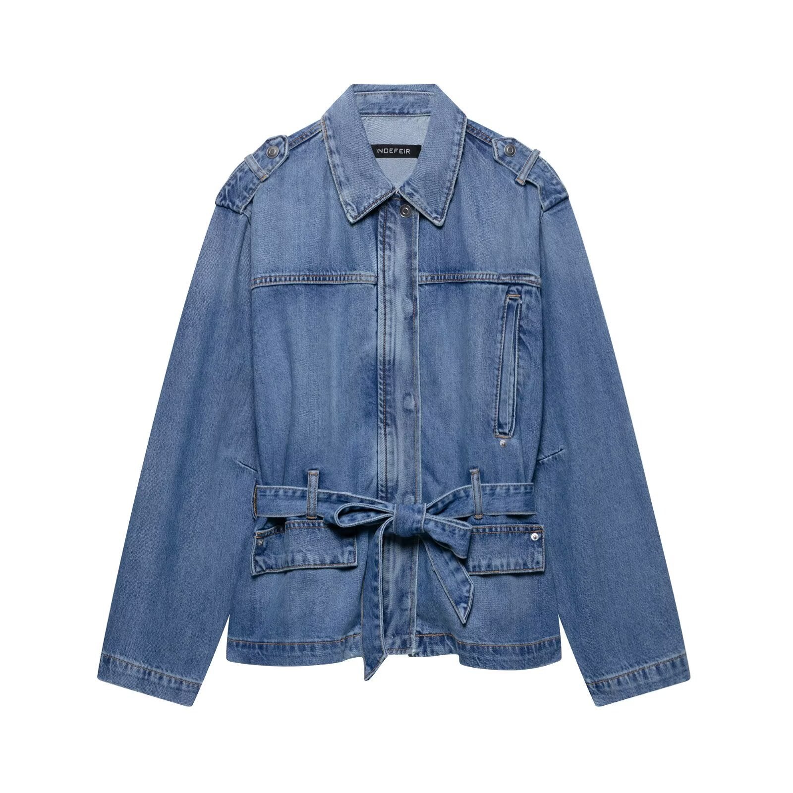 Damen elegante Denimjacke mit taillierbarem Kordelzug