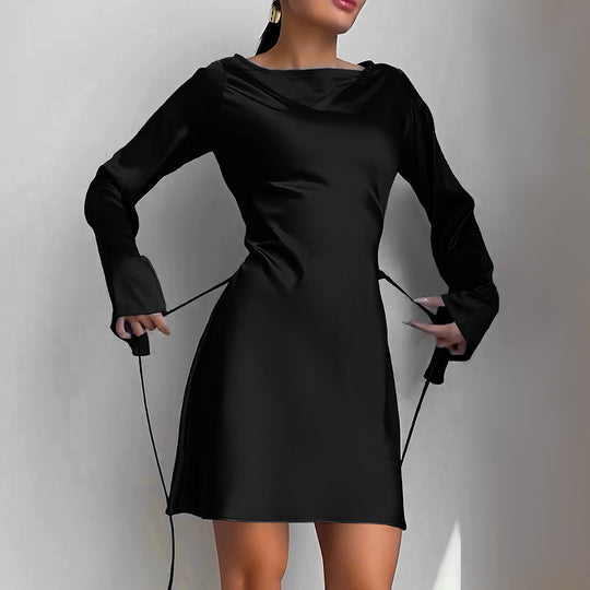 Damen Elegantes Wickelkleid mit glattem Stoff und weit geschnittenen Ärmeln R&B