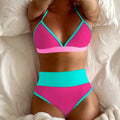 Damen Triangel-Bikini-Set mit hoch taillierten Höschen und trendy Farbkontrasten R&B