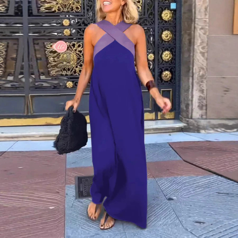 Damen Maxikleid mit raffiniertem Kreuz-Ausschnitt und fließendem Schnitt R&B