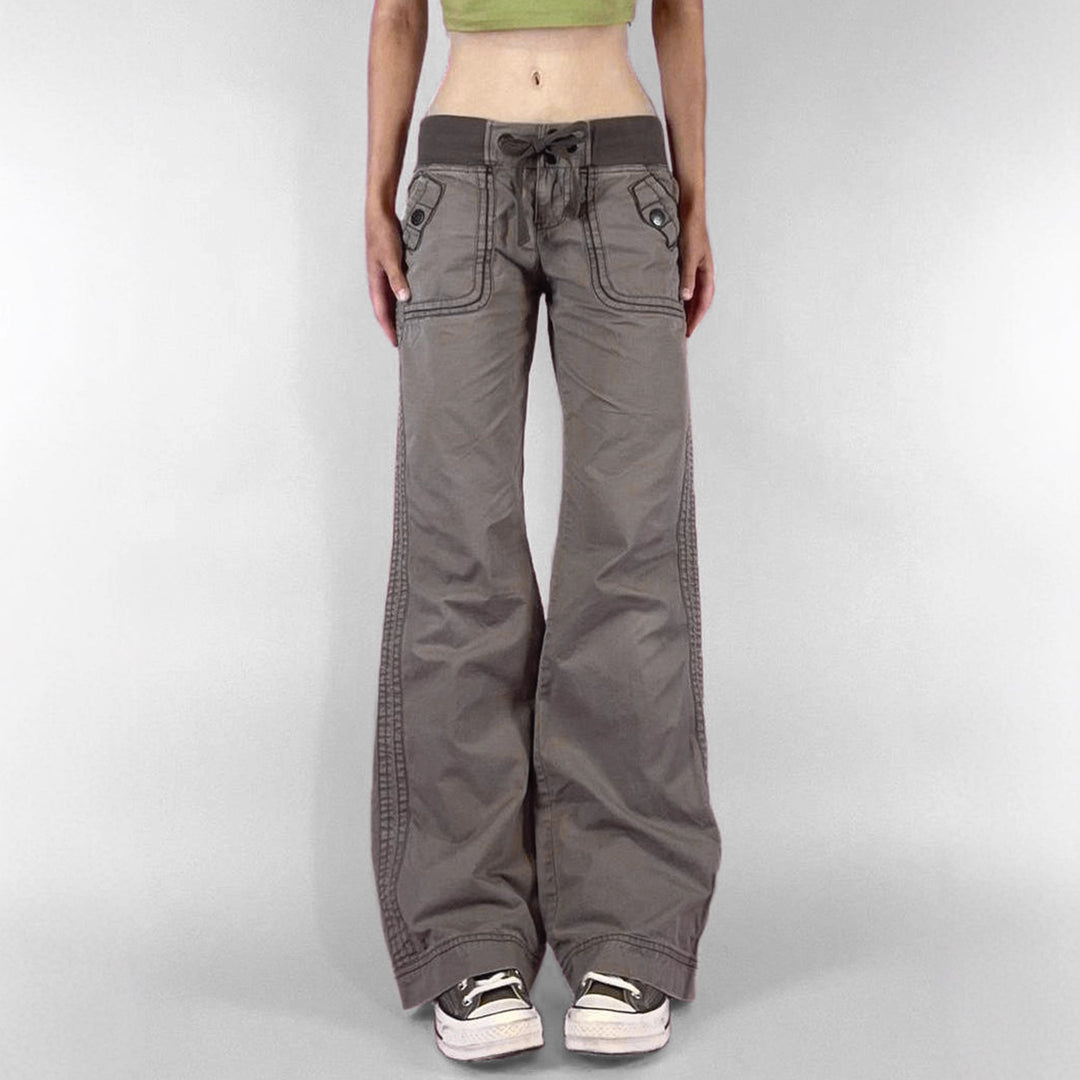 Damen lässige Flared Jeanshose mit hohem Bund und weitem Bein R&B