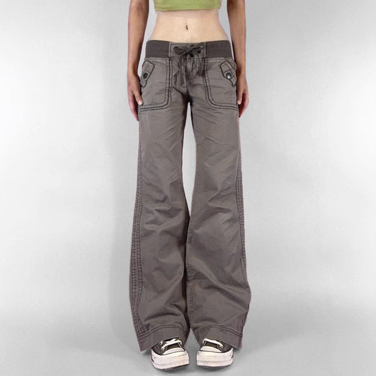 Damen lässige Flared Jeanshose mit hohem Bund und weitem Bein R&B
