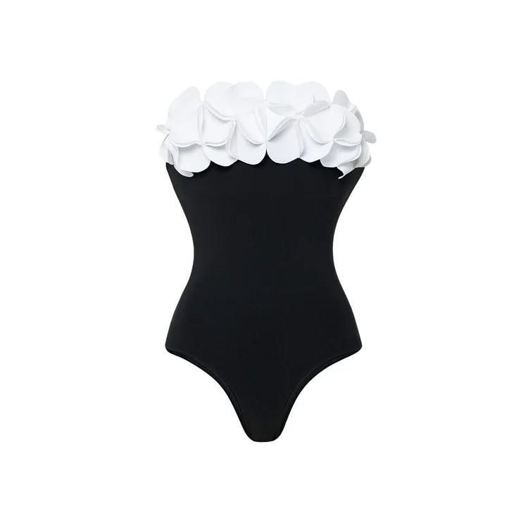 Damen Schwimmanzug mit asymmetrischem Schnitt und floralen Applikationen R&B