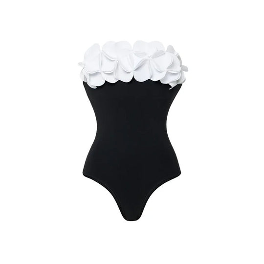 Damen Schwimmanzug mit asymmetrischem Schnitt und floralen Applikationen R&B
