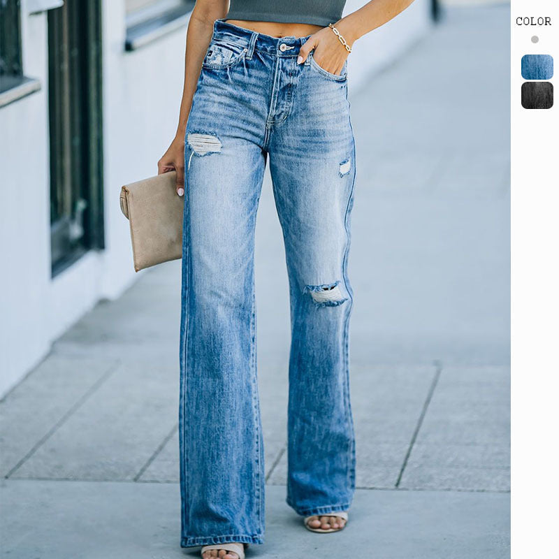 Damen Weit geschnittene Jeans mit Distressed-Effekten und hohem Bund
