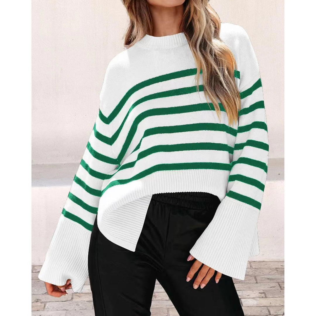 Damen modischer Oversized-Pullover mit Streifenmuster R&B