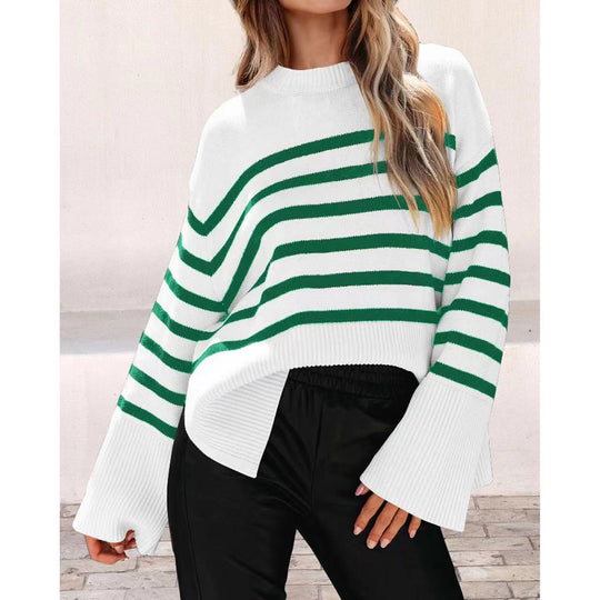 Damen modischer Oversized-Pullover mit Streifenmuster R&B