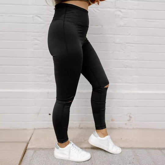 Damen Stepp-Leggings mit Riss-Detail R&B