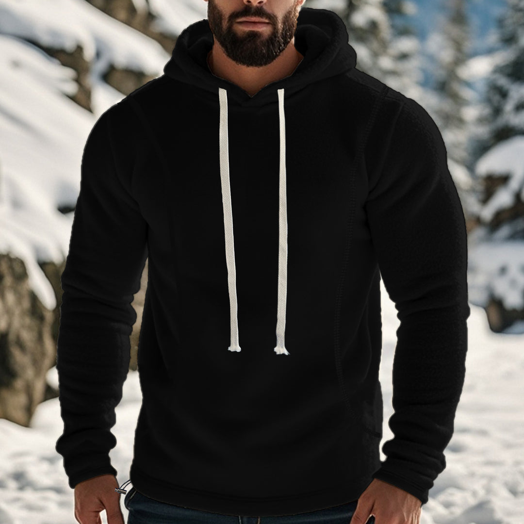 Herren bequemer Fleece Kapuzenpullover mit hohem Kragen und praktischer Kängurutasche R&B