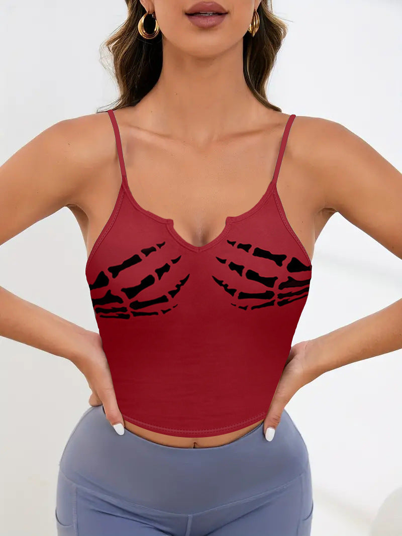 Damen Sportliches Crop-Top mit kreativem Skelett-Design R&B