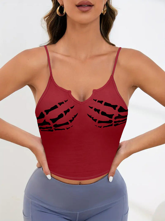 Damen Sportliches Crop-Top mit kreativem Skelett-Design R&B