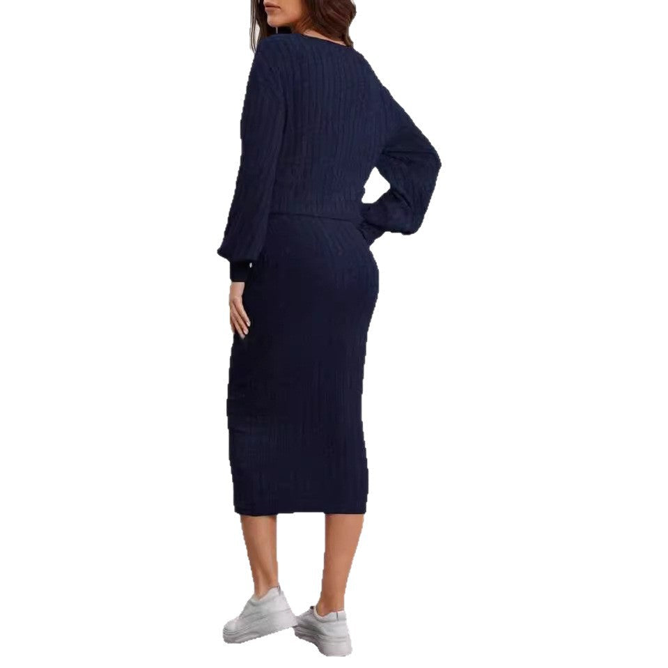 Damen Strick-Outfit mit Knopfleiste und Bündchen R&B