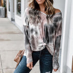Damen lässiges Oversized Oberteil mit Spitzenhemd Detail und modischem Knoten R&B
