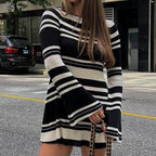 Damen trendiges Strickkleid mit lässigem Schnitt und modischen Ärmelakzenten R&B