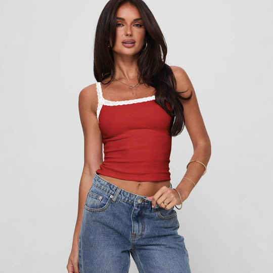 Damen Top mit Spitzenakzenten R&B