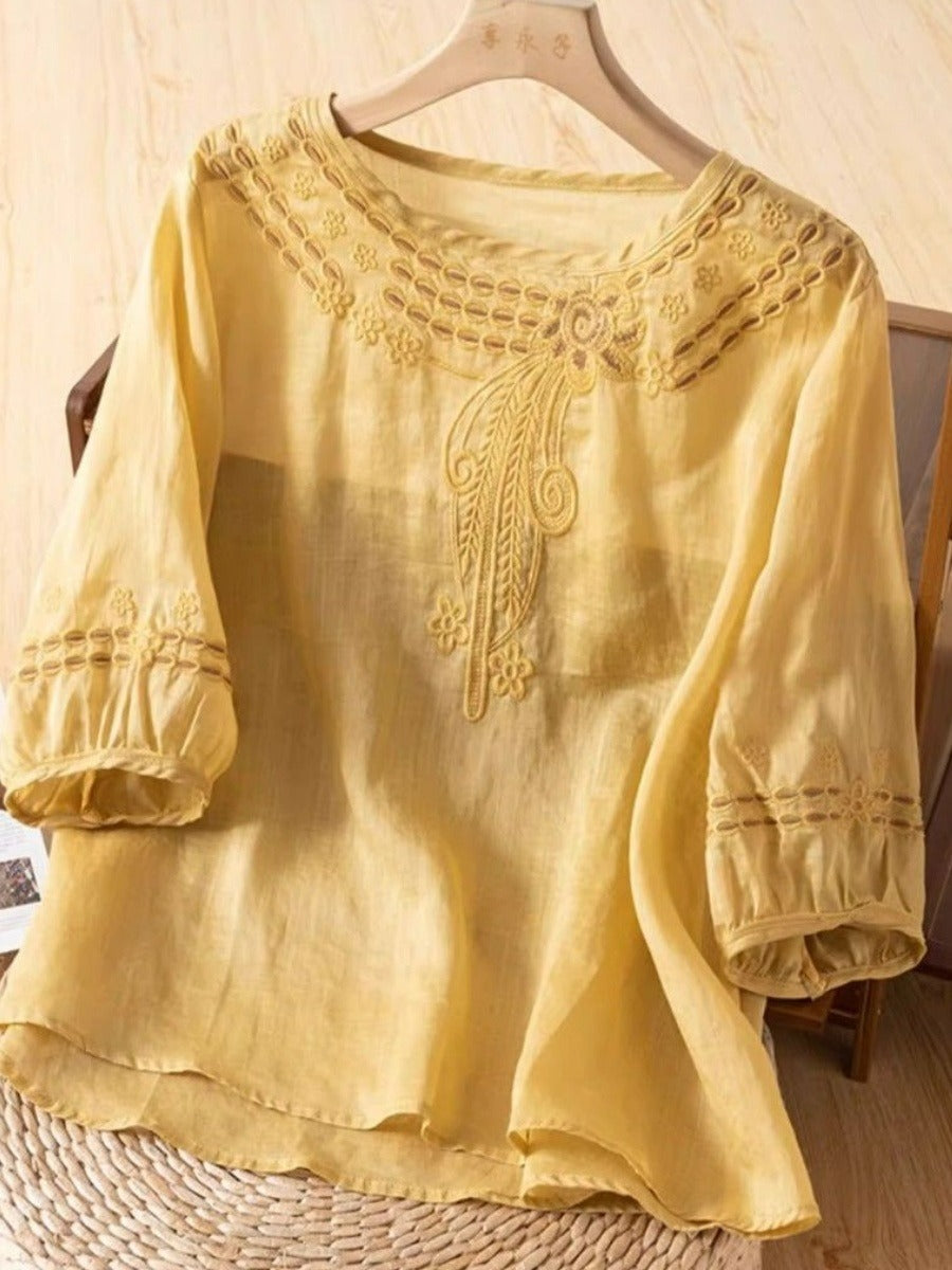 Damen Embroidered Bluse mit 3/4-Ärmeln R&B