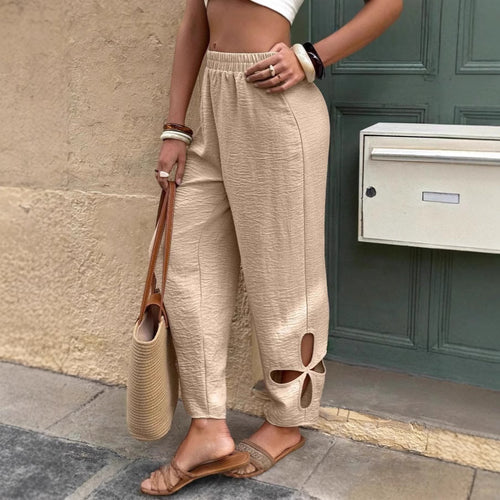 Damen Freizeithose mit dekorativen Cut-Outs und elastischem Bund R&B