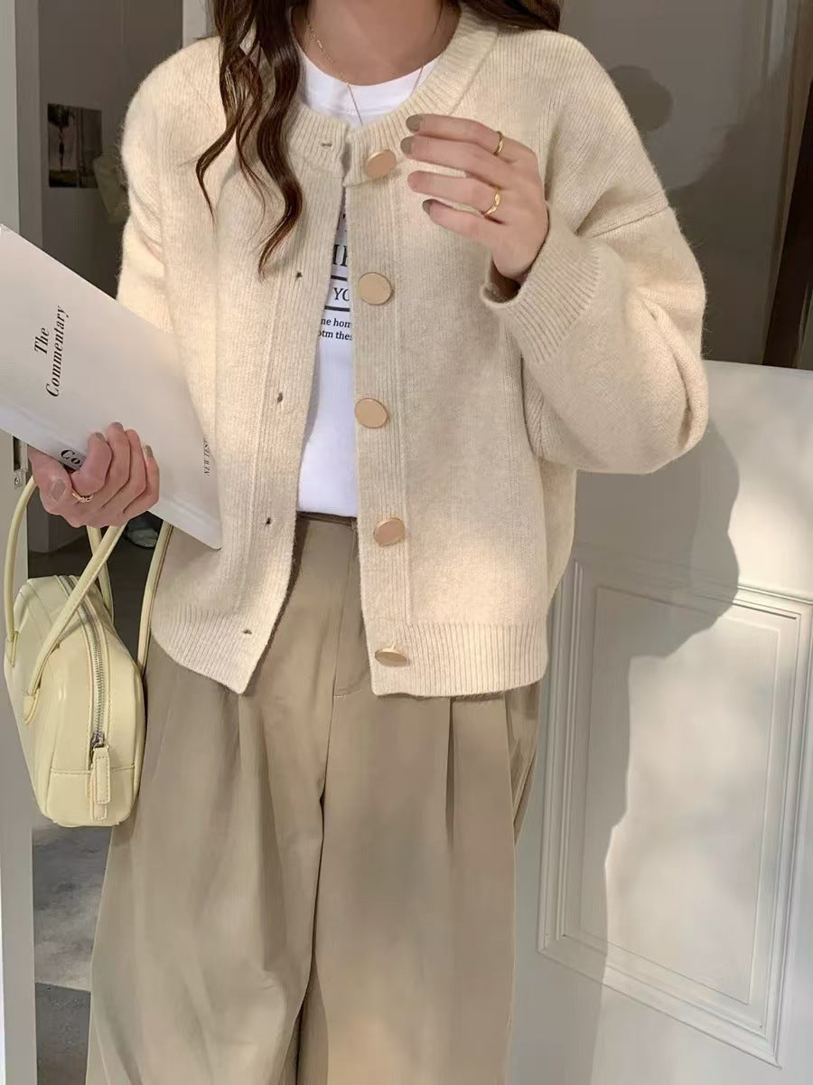 Damen Kuschelige Strickjacke mit großen Knöpfen und elegantem Design R&B