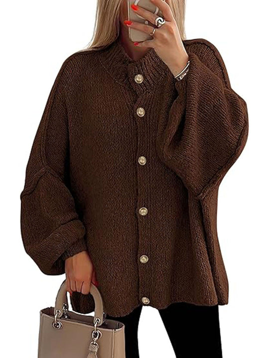 Damen oversized Strickjacke mit Knopfverschluss R&B