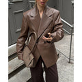 Damen Oversized Blazer aus hochwertigem Kunstleder mit doppelter Knopfverschluss R&B