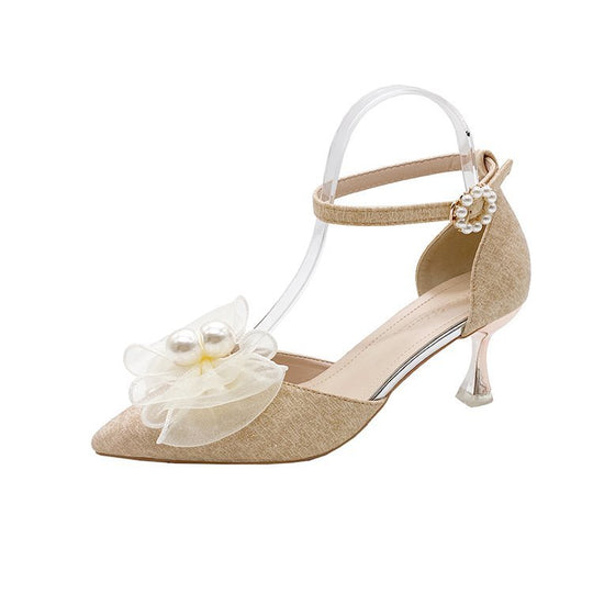 Damen elegante Pumps mit transparentem Riemen und Blumenapplikation R&B