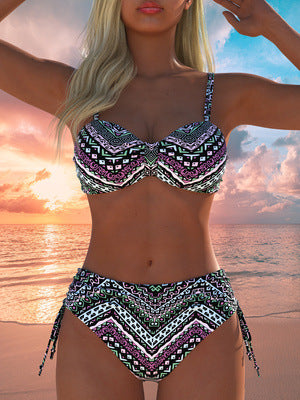 Damen Bikini-Set mit stilvollem Karomuster und goldfarbenen Akzenten R&B