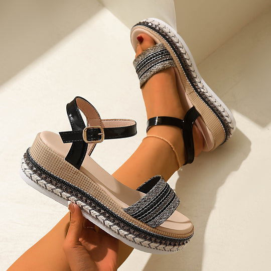 Damen Wedge-Sandaletten mit verstellbarem Riemendesign und dekorativem Akzent R&B