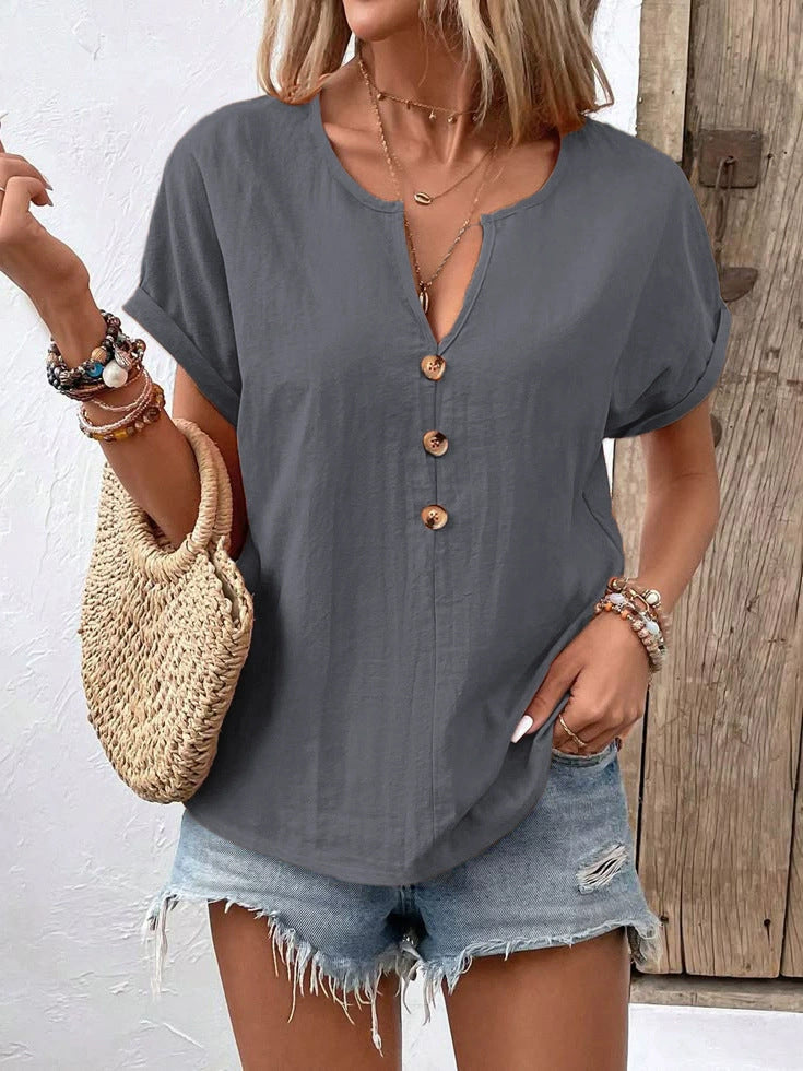 Damen Kurzarm Bluse mit Knopfleiste und lässigem Schnitt R&B